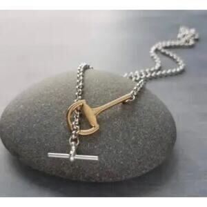 Two-Tone Stirrup Pendant Necklace - Gold & Silver